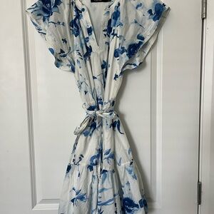 Ralph Lauren Blue and White V-Neck Midi Dress